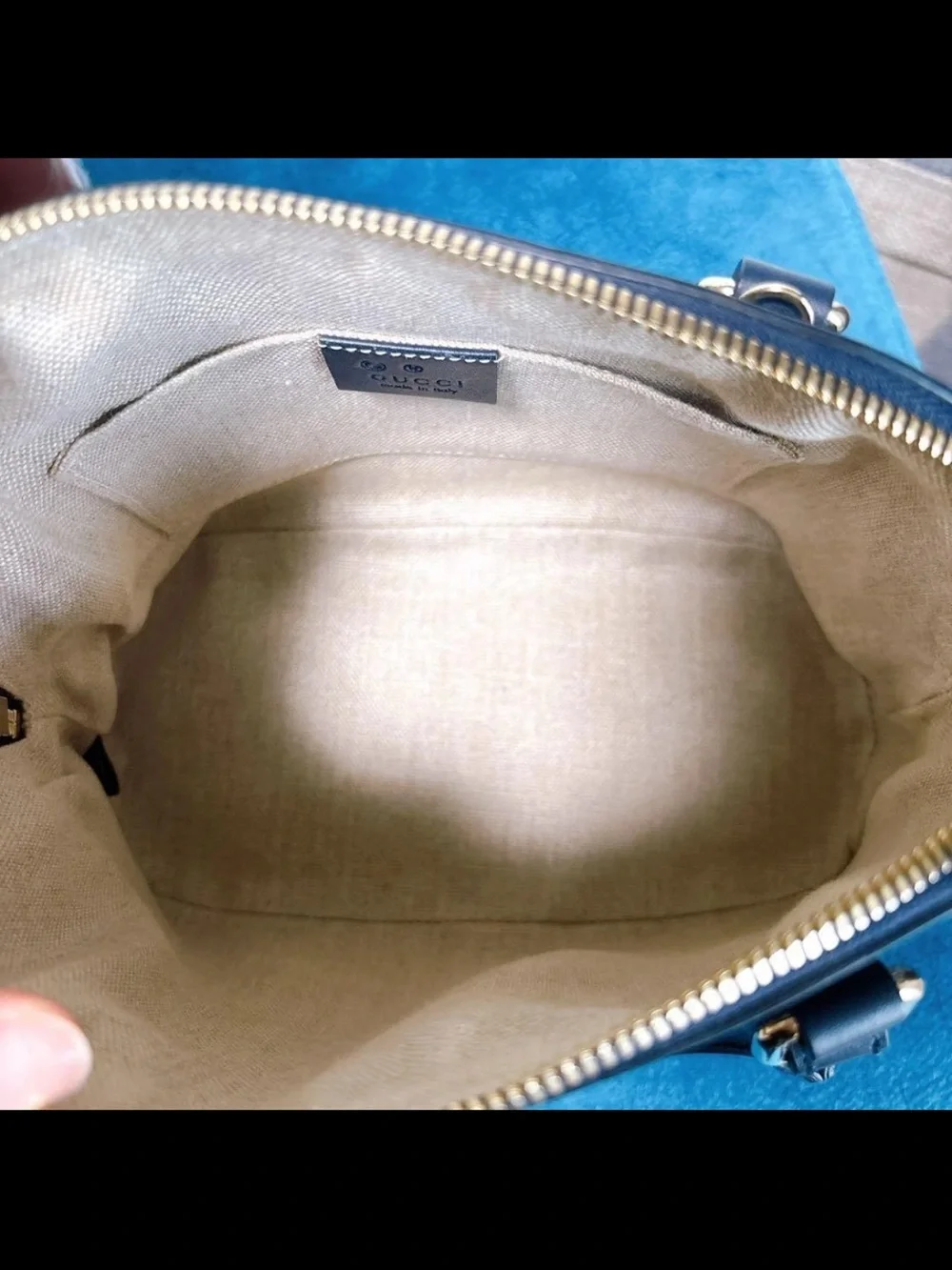 Gucci Navy Embossed GG Dome Satchel with Gold Hardware